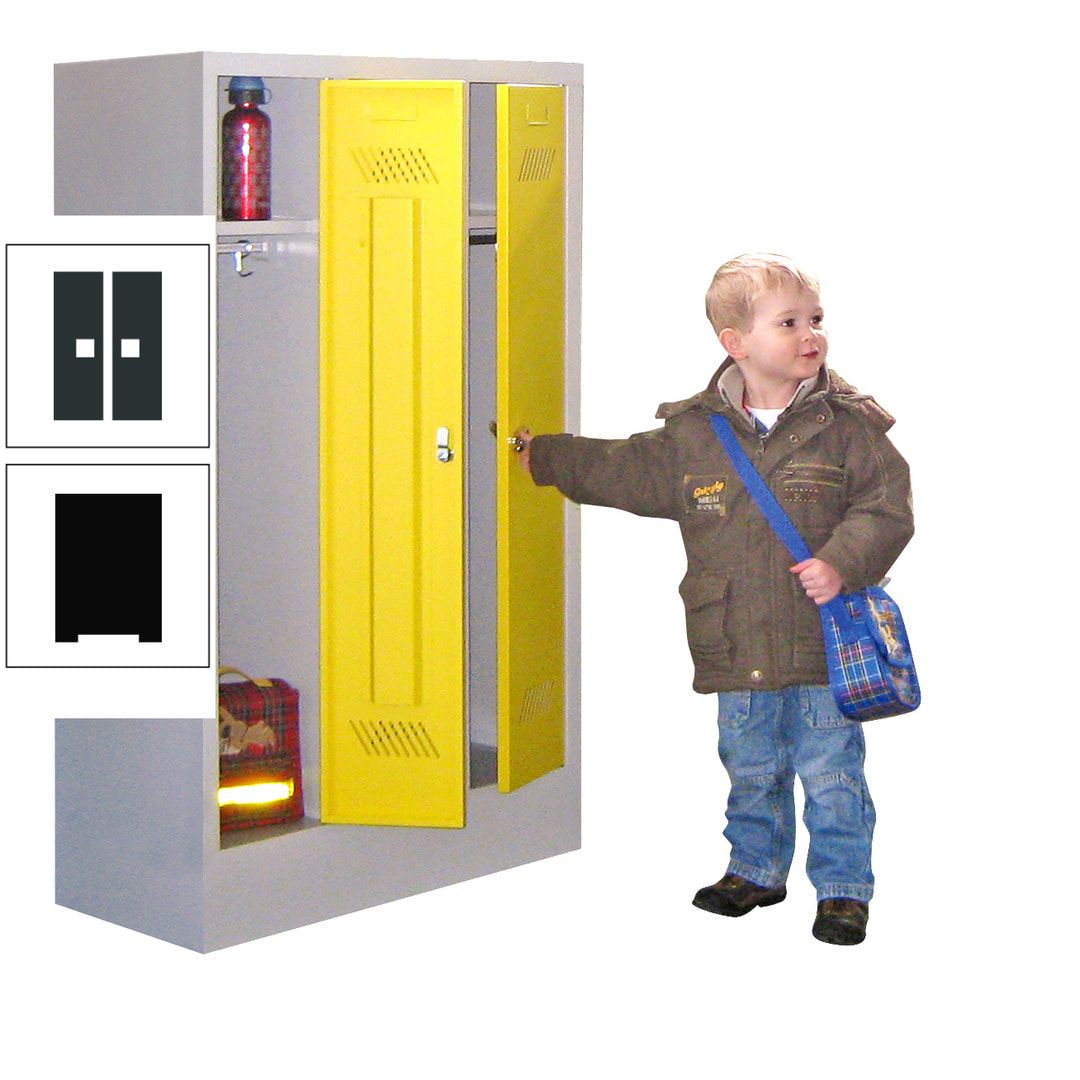 Spindschrank f. Kindergärten - mit Sockel - Höhe 1.300 mm - 2 Abteile a 250 mm - Drehriegel - anthrazitgrau