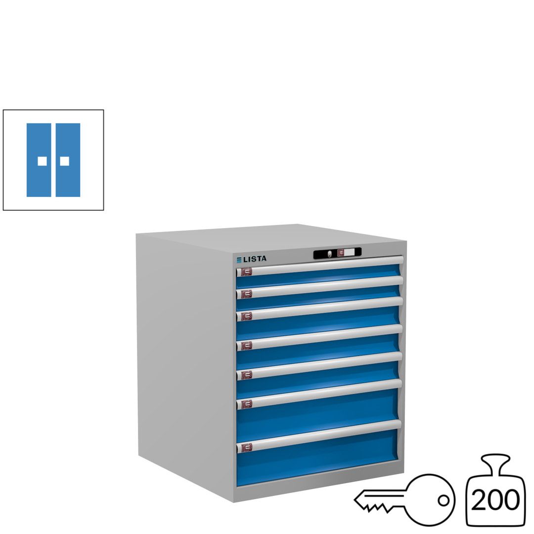 Lista Schubladenschrank - 14.409.010 - 850x717x725 mm (HxBxT) - 7 Schubladen - 75 kg - Key Lock - lichtblau (RAL 5012)