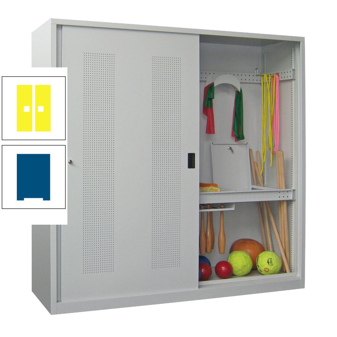 Ballschrank - Schiebetüren mit Lochfeld - Trennwand - 1.950x2.000x600 mm (HxBxT) - anthrazitgrau