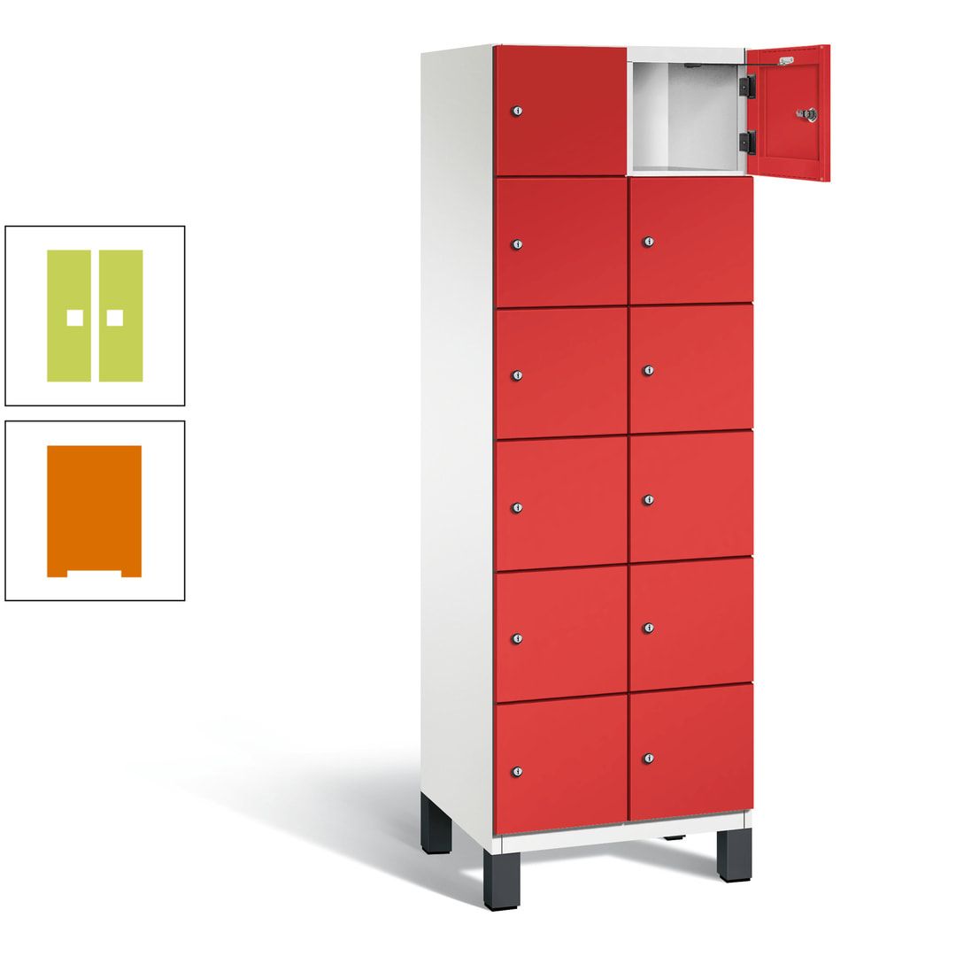 Fächerschrank, Stahlschrank, 12 Fächer, Türöffnungsbegrenzer, Füße, 1.980 x 600 x 525 mm (HxBxT), Korpus anthrazitgrau, Front anthrazitgrau