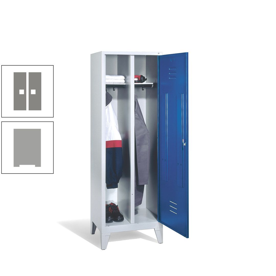 Doppel-Spind mit Großtür, Garderobenschrank mit Füßen, 2 Abteile a 300 mm, Korpus anthrazitgrau, Tür anthrazitgrau, 1.850 x 610 x 500 mm (HxBxT)