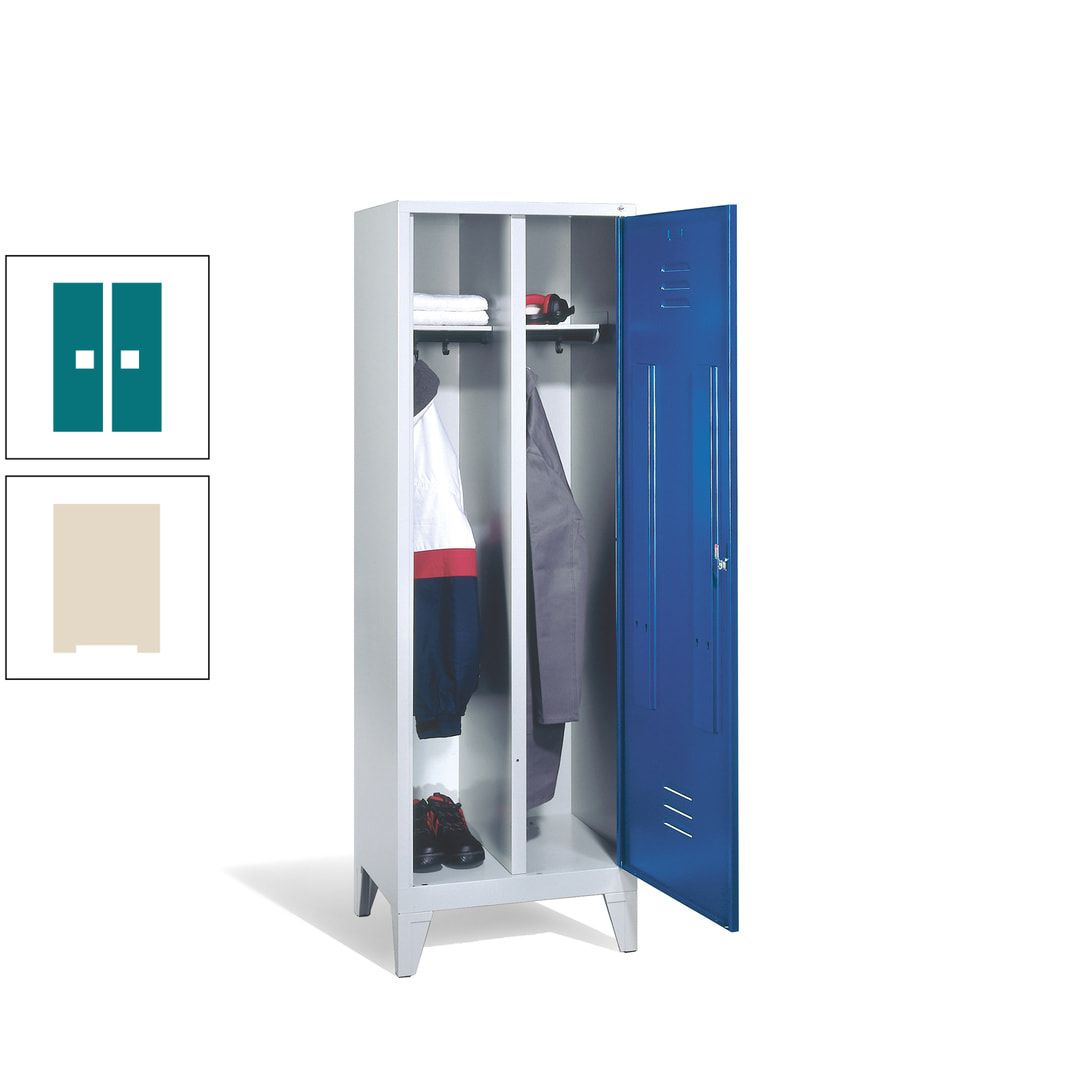 Doppel-Spind mit Großtür, Garderobenschrank mit Füßen, 2 Abteile a 300 mm, Korpus anthrazitgrau, Tür anthrazitgrau, 1.850 x 610 x 500 mm (HxBxT)