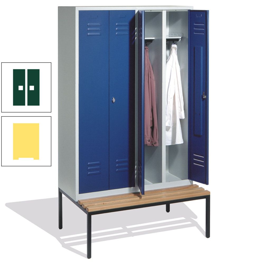 Doppel-Spindschrank, Buche Sitzbank untergebaut, 4 Abteile a 300 mm, Korpus lichtgrau, Tür anthrazitgrau, 2.090 x 1.190 x 815 mm (HxBxT)