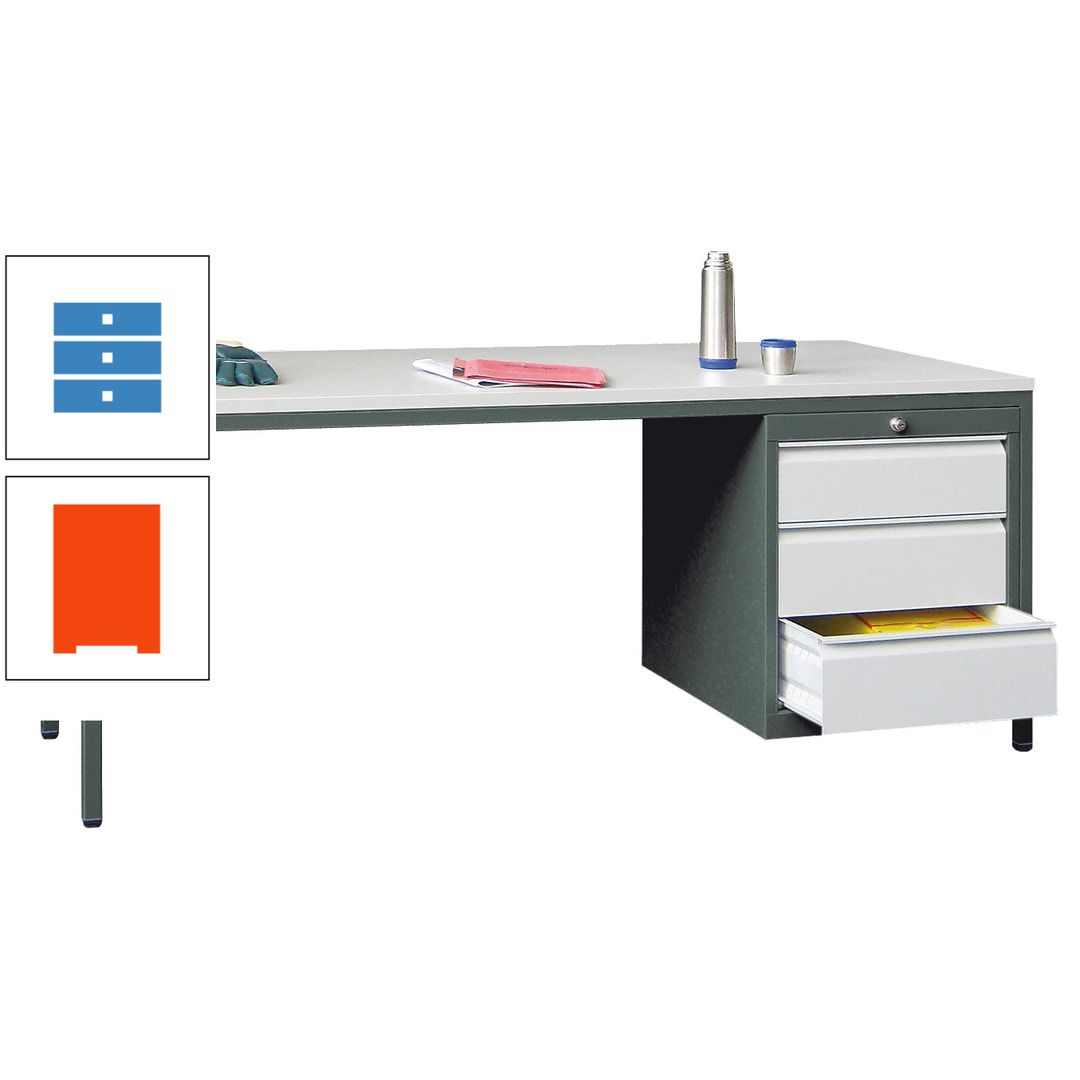 Meisterschreibtisch - 3 Schubladen 150 / 175 mm - 720 x 1.700 x 800 mm (HxBxT) - anthrazitgrau