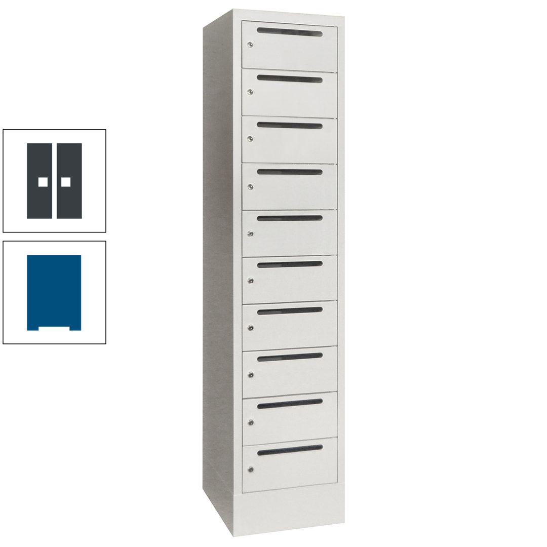 Postverteilerschrank, Schließfachschrank, 1 Abteil a 400 mm, 10 Fächer, 1.850 x 400 x 500 mm (HxBxT), Korpus anthrazitgrau, Front anthrazitgrau