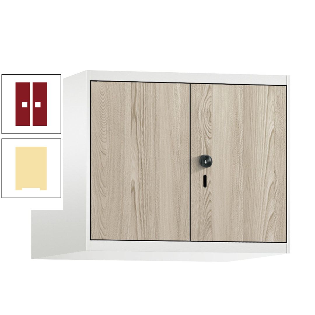 Aufsatzschrank, Schrankaufsatz, Türen paarweise, 2 Fächer a 300 mm, Farbe Pastellgelb, Tür anthrazitgrau , 500 x 600 x 500 mm (HxBxT)