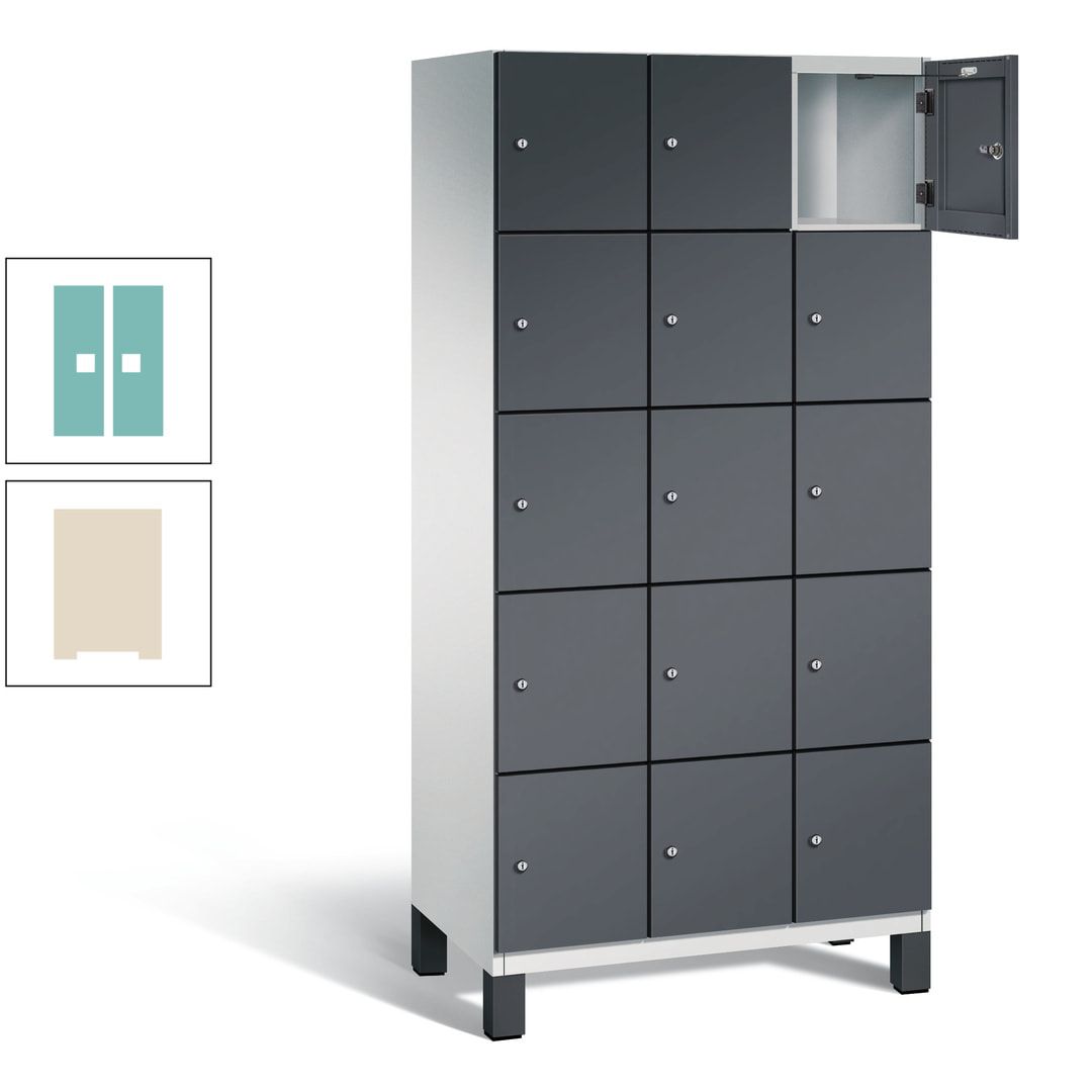 Fächerschrank, Stahlschrank, 15 Fächer, Türöffnungsbegrenzer, Füße, 1.980 x 900 x 525 mm (HxBxT), Korpus anthrazitgrau, Front anthrazitgrau