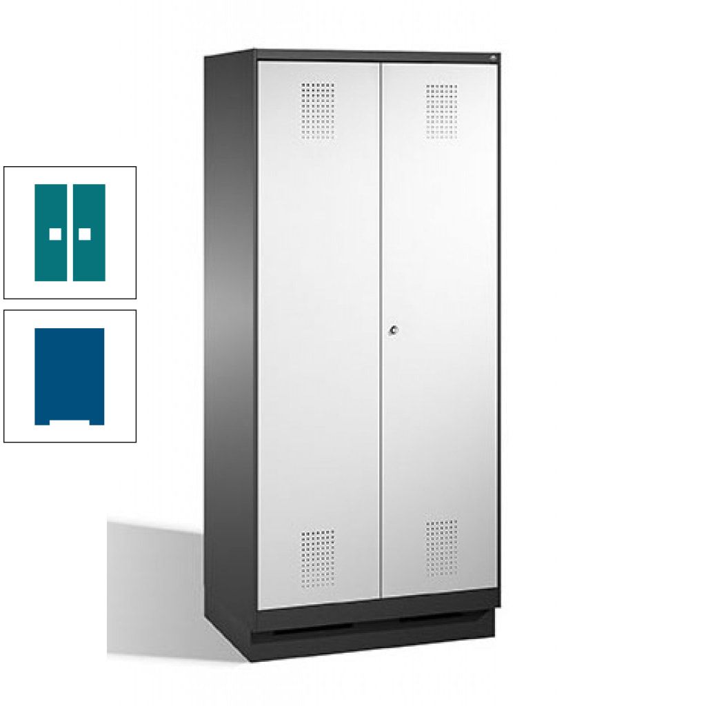 Doppel-Spind, Doppeltüren, Garderobenschrank mit Sockel, 2 Abteile a 400 mm, Korpus anthrazitgrau, Tür anthrazitgrau, 1.800 x 800 x 500 mm (HxBxT)