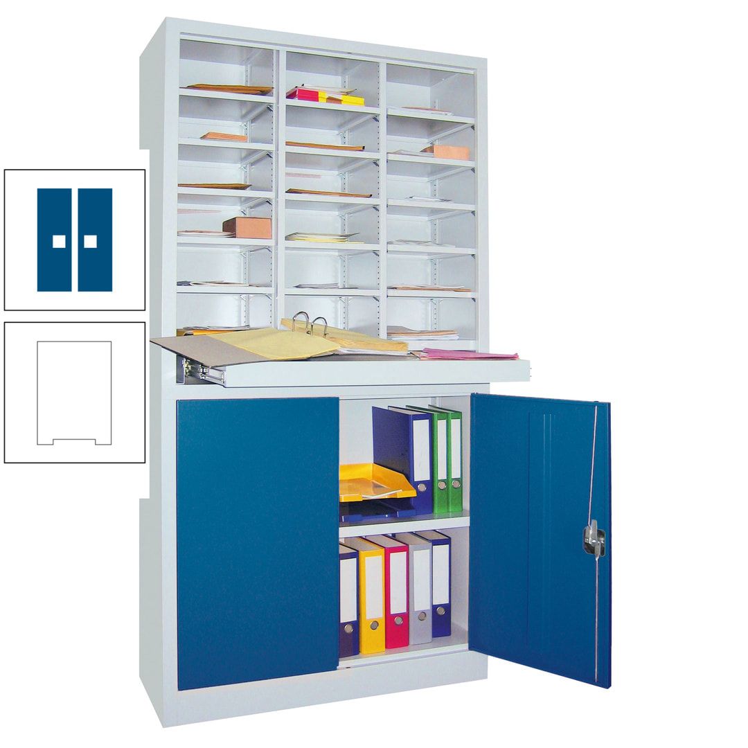 Aktenschrank - Büroschrank mit Sortierstation - 18 Fächer Ordnungsregal - Ausziehboden - 1.950 x 1.000 x 400 mm (HxBxT) - anthrazitgrau