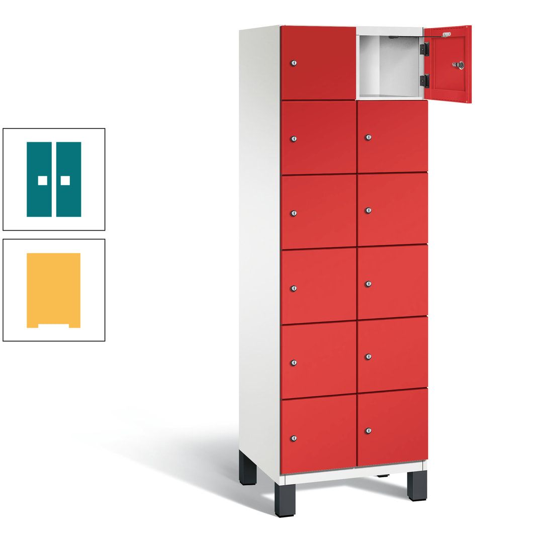 Fächerschrank, Stahlschrank, 12 Fächer, Türöffnungsbegrenzer, Füße, 1.980 x 600 x 525 mm (HxBxT), Korpus anthrazitgrau, Front anthrazitgrau