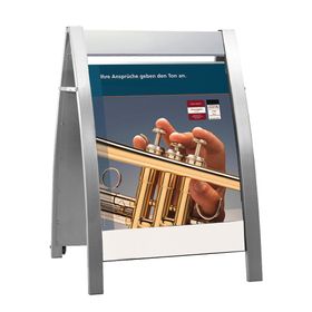 Eleganter Kundenstopper, DIN A1, Werbetafel, Plakatständer mit Rädern, Aufsteller, fahrbar, klappbar, Platz für Logo, 1.150 x 720 x 700 mm (HxBxT)