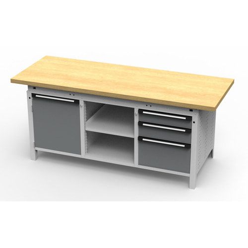 OTTOKIND Werkbank - bündige Arbeitsplatte - 850 x 1.695 x 750 mm (HxBxT) - 3 Schubladen - 1 Schrank - 2 Ablageböden - lichtgrau / anthrazitgrau