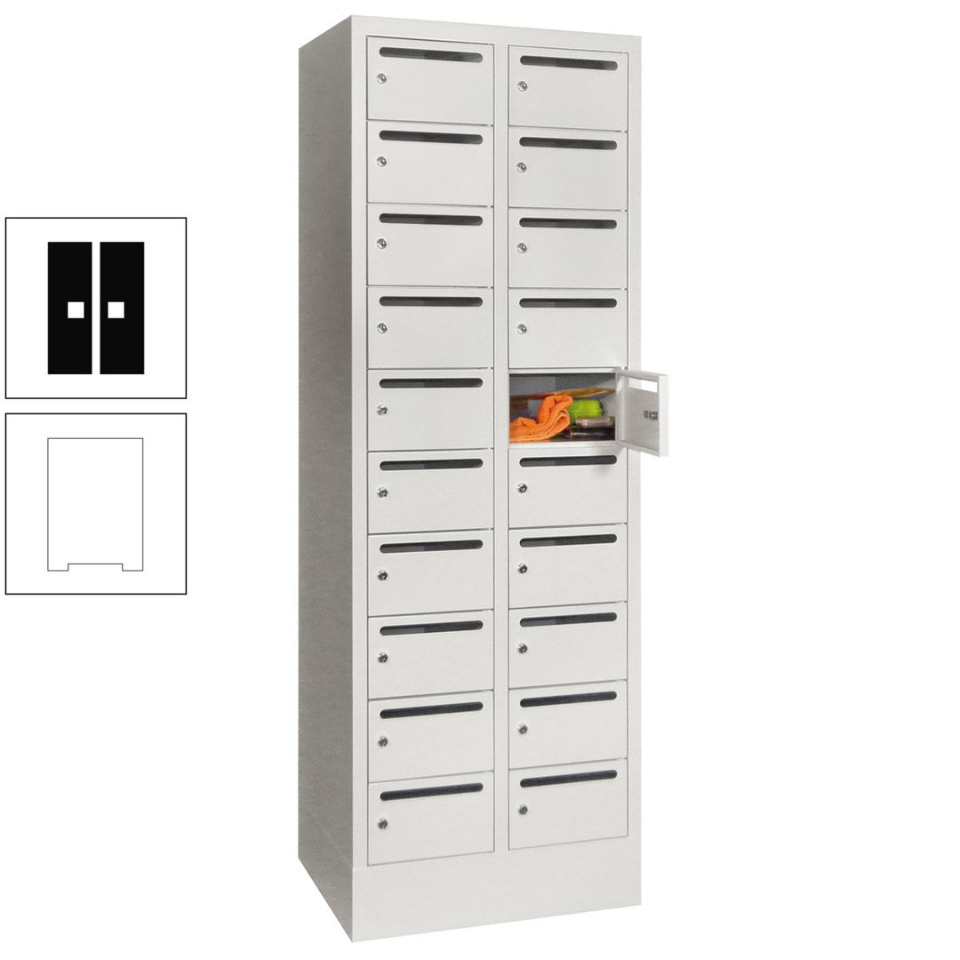 Postverteilerschrank, Schließfachschrank, 2 Abteile a 300 mm, 20 Fächer, 1.850 x 600 x 500 mm (HxBxT), Korpus anthrazitgrau, Front anthrazitgrau