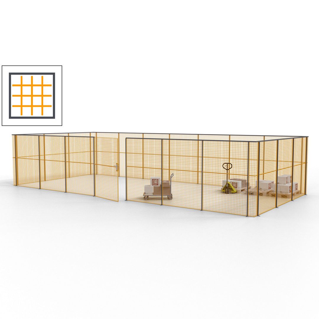 Hallentrennwand - Flügeltür, Gitter - 19 Gitterwände - 2.200 x 10.900 x 4.900 mm (HxBxT) - Perlweiß/reinorange