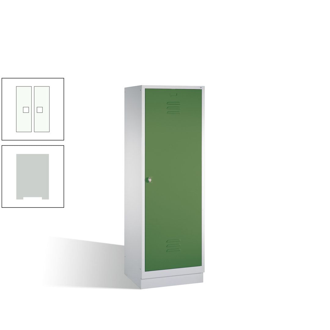 Doppel-Spind mit Großtür, Garderobenschrank mit Sockel, 2 Abteile a 300 mm, Korpus anthrazitgrau, Tür anthrazitgrau, 1.800 x 610 x 500 mm (HxBxT)