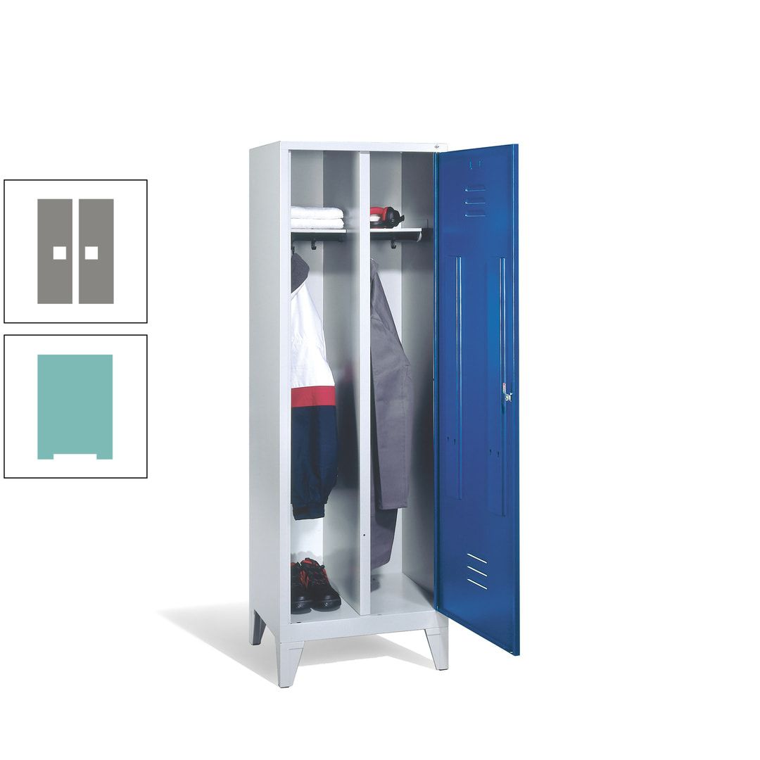 Doppel-Spind mit Großtür, Garderobenschrank mit Füßen, 2 Abteile a 300 mm, Korpus anthrazitgrau, Tür anthrazitgrau, 1.850 x 610 x 500 mm (HxBxT)