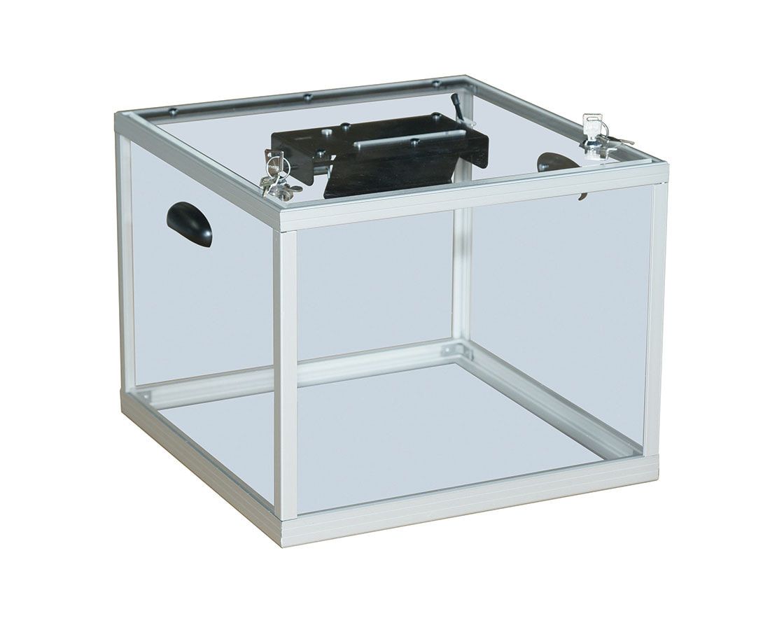 Wahlurne, transparent, Alu eloxiert, abschließbar, mech.Zähler mit Sicherheitsklappe, Rückstellrad, für 1.200 Stimmzettel, 420 x 400 x 400 mm (HxBxT),