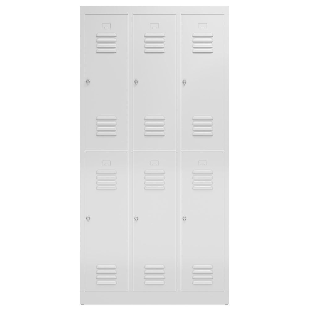 Garderobenschrank, Doppelstockspind, 3 Abteil, 6 Fächer, 1.800 x 870 x 500 mm (HxBxT), Stahl, Drehriegel, Korpus: lichtgrau, Front: anthrazitgrau
