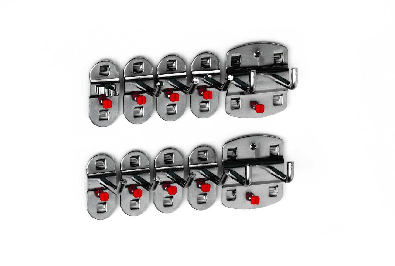 Werkzeughalterset, Hakenset, 10-teilig, für Lochplatten, Schraubsystem, Farbe Aluminium