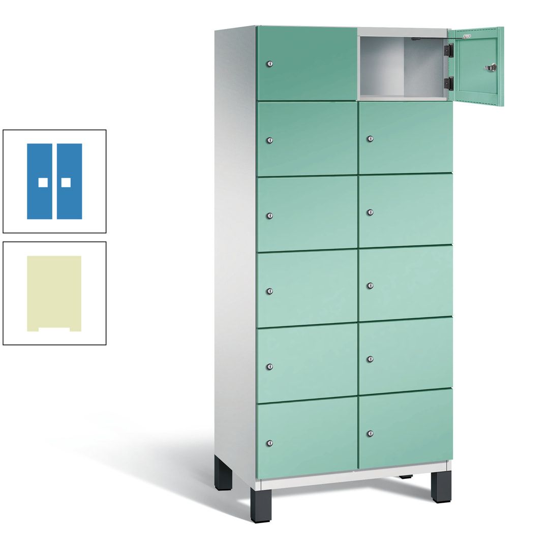 Fächerschrank, Stahlschrank, 12 Fächer, Türöffnungsbegrenzer, Füße, 1.980 x 800 x 525 mm (HxBxT), Korpus anthrazitgrau, Front anthrazitgrau