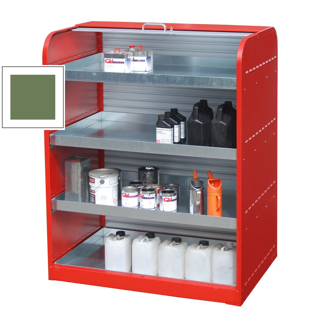 Gefahrstoffschrank mit Rollladen - 4 Kleingebindewannen - feuerrot