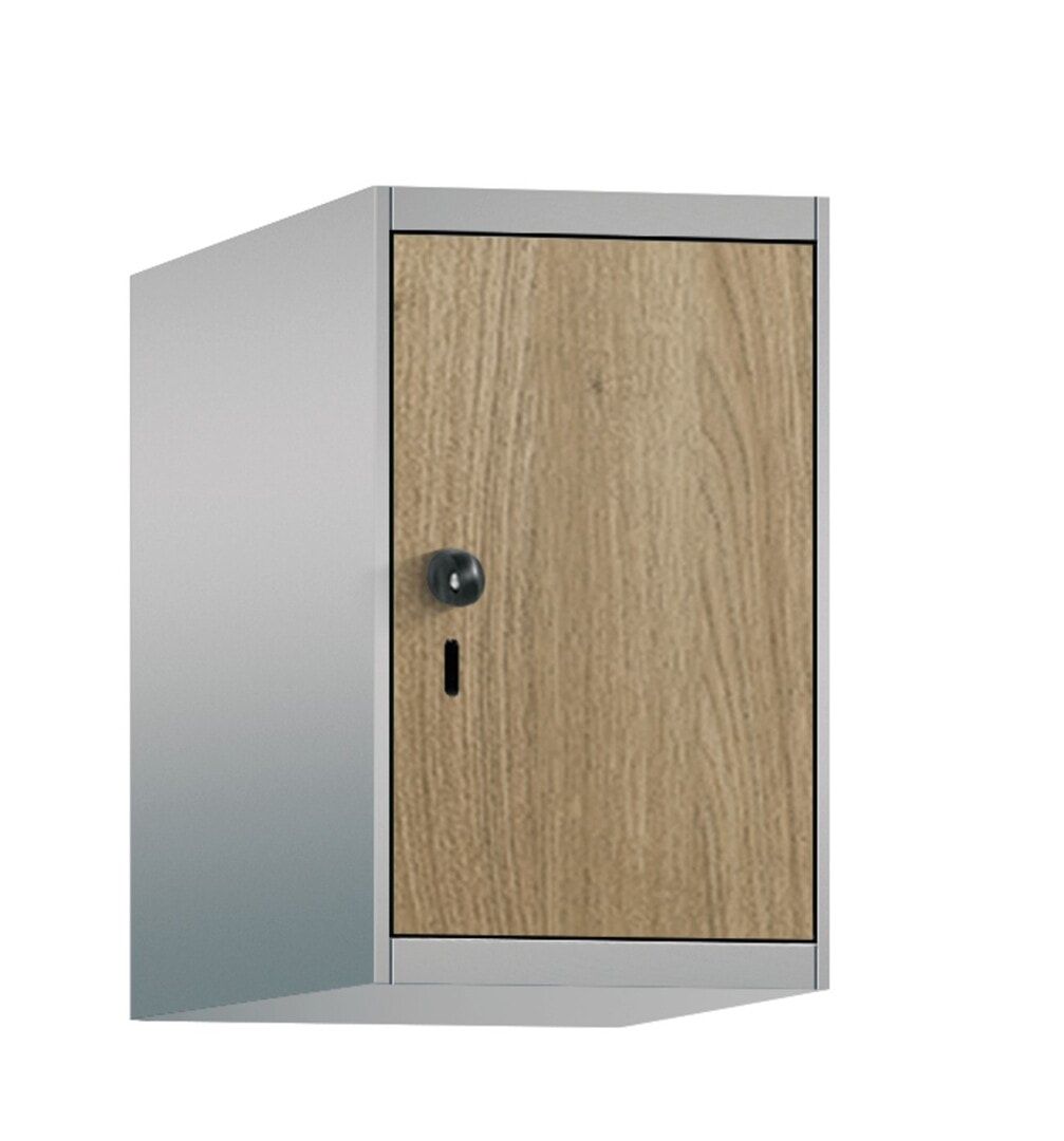 Aufsatzschrank, Schrankaufsatz, 1 Fach a 300 mm, Korpus enzianblau, Dekorfront HPL Donau-Ahorn, 500 x 300 x 500 mm (HxBxT)
