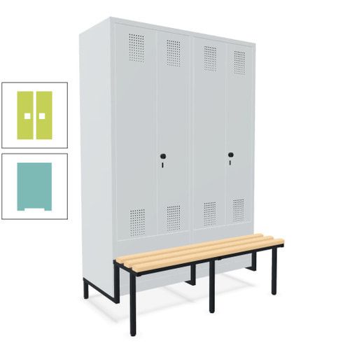 Doppel-Spind, Garderobenschrank, Buche Sitzbank integriert, 4 Abteile 300 mm, Korpus anthrazitgrau, Tür anthrazitgrau, 1.850 x 1.200 x 815 mm (HxBxT)