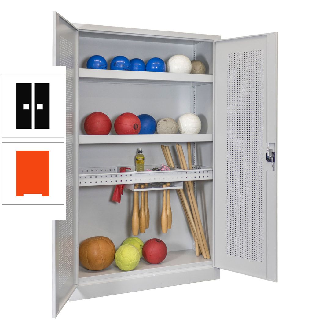 Sportschrank - Lochfeldtüren - Variante 2 - 1.950x1.200x500 mm (HxBxT) - anthrazitgrau