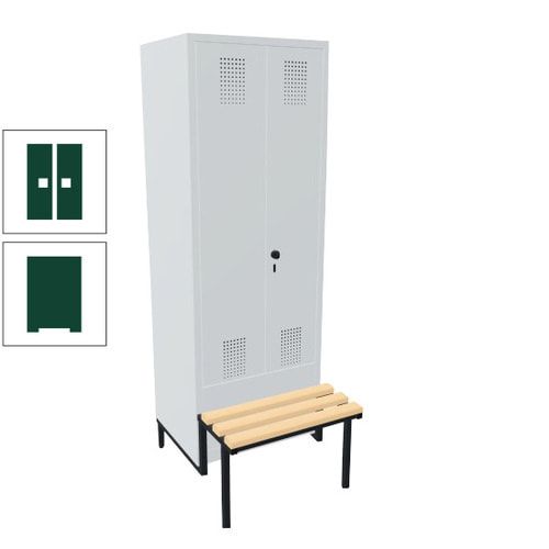 Doppel-Spind, Garderobenschrank, Buche Sitzbank integriert, 2 Abteile a 400 mm, Korpus anthrazitgrau, Tür anthrazitgrau, 1.850 x 800 x 815 mm (HxBxT)