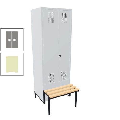 Doppel-Spind, Garderobenschrank, Buche Sitzbank integriert, 2 Abteile a 400 mm, Korpus anthrazitgrau, Tür anthrazitgrau, 1.850 x 800 x 815 mm (HxBxT)