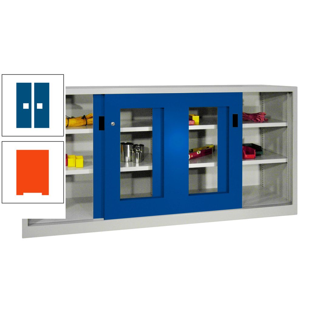 Schiebetürenschrank - Sichtfenstertüren - 1.000x2.000x400 mm (HxBxT) - 4 Böden, gepulvert - Zylinderschloss - anthrazitgrau