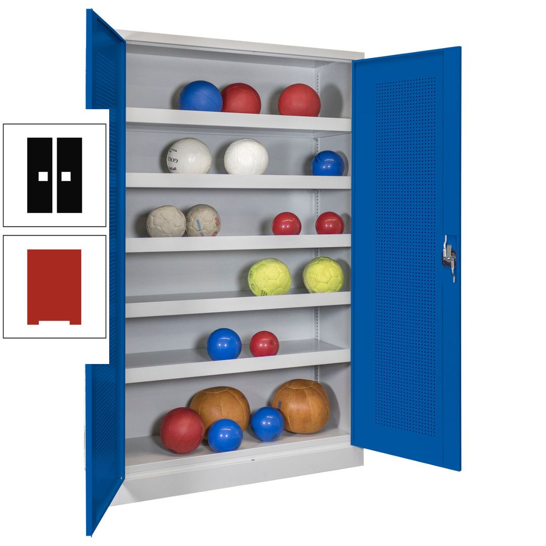 Ballschrank - Lochfeldtüren - 5 Böden - 1.950x1.200x500 mm (HxBxT) - anthrazitgrau