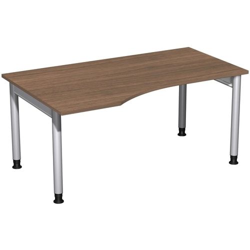 Eckschreibtisch, Ecke links, Füße einseitig verkürzt, 4-Fuß Pro, höhenverstellbar, 680-800 x 1.600 x 1.000 mm (HxBxT), Dekor Ahorn
