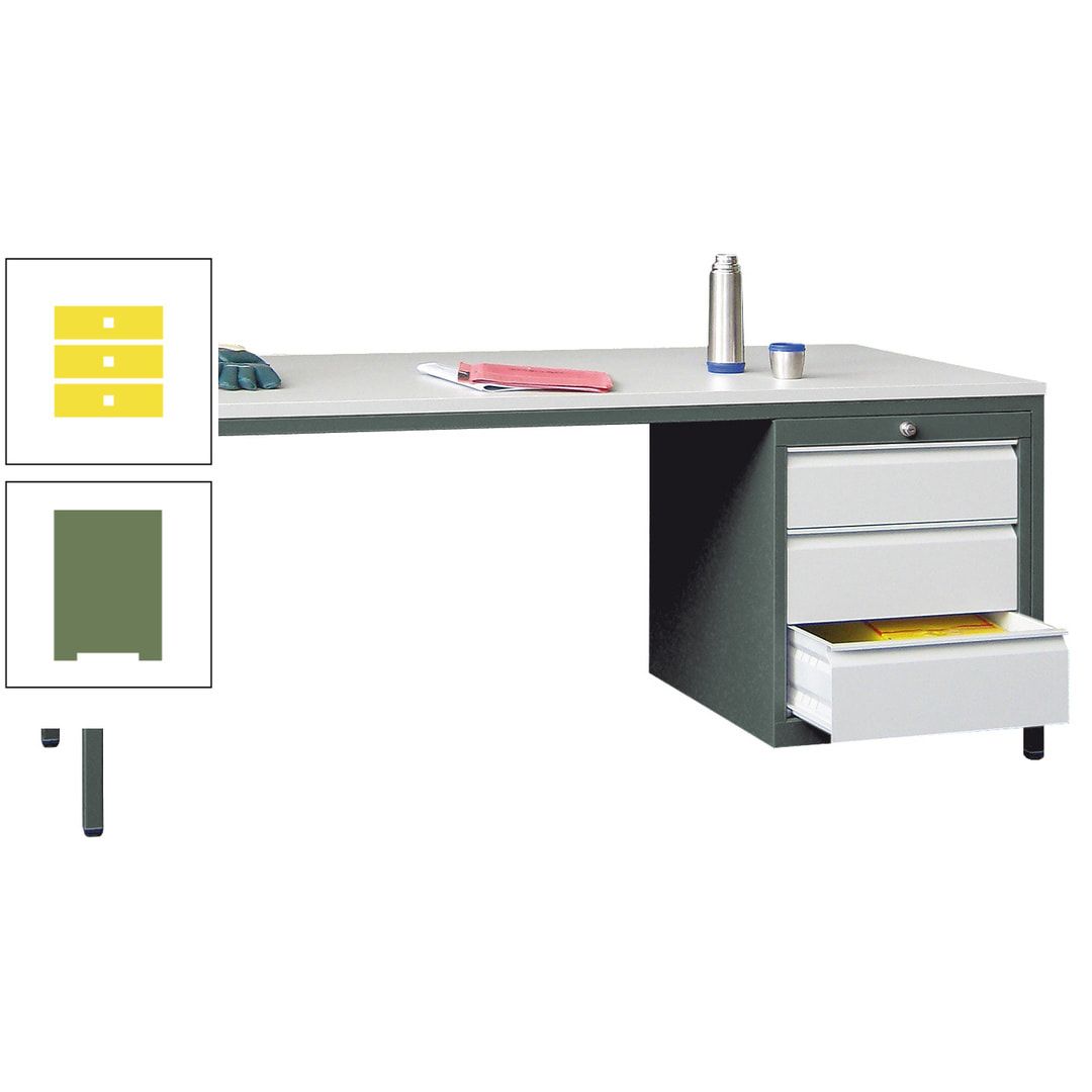 Meisterschreibtisch - 3 Schubladen 150 / 175 mm - 720 x 1.700 x 800 mm (HxBxT) - anthrazitgrau