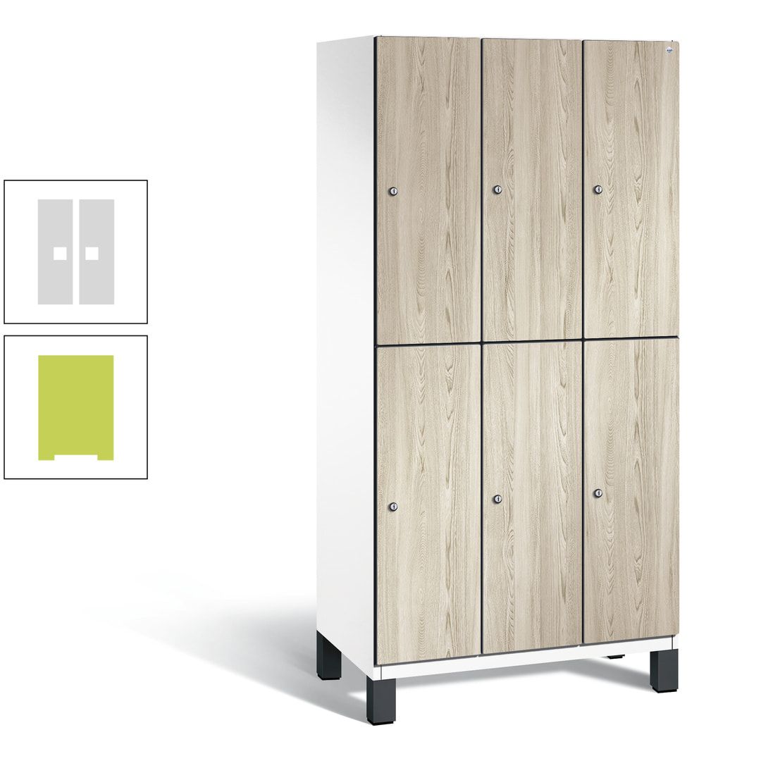 Fächerschrank, Garderobenschrank, mit Füßen, 3 Abteile, 1.980 x 900 x 525 mm (HxBxT), Korpus anthrazitgrau, Tür Donau-Ahorn