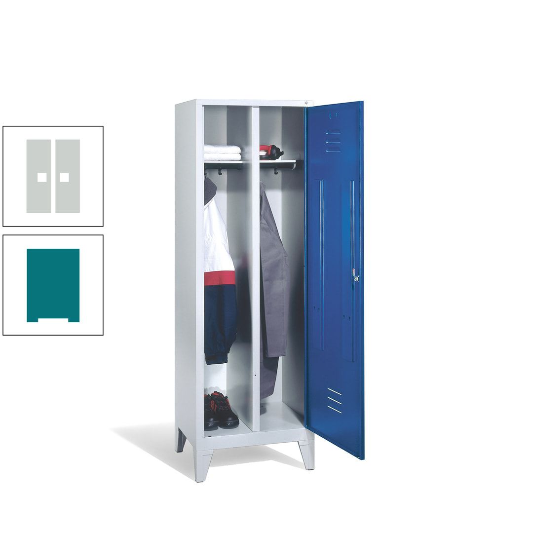 Doppel-Spind mit Großtür, Garderobenschrank mit Füßen, 2 Abteile a 300 mm, Korpus anthrazitgrau, Tür anthrazitgrau, 1.850 x 610 x 500 mm (HxBxT)
