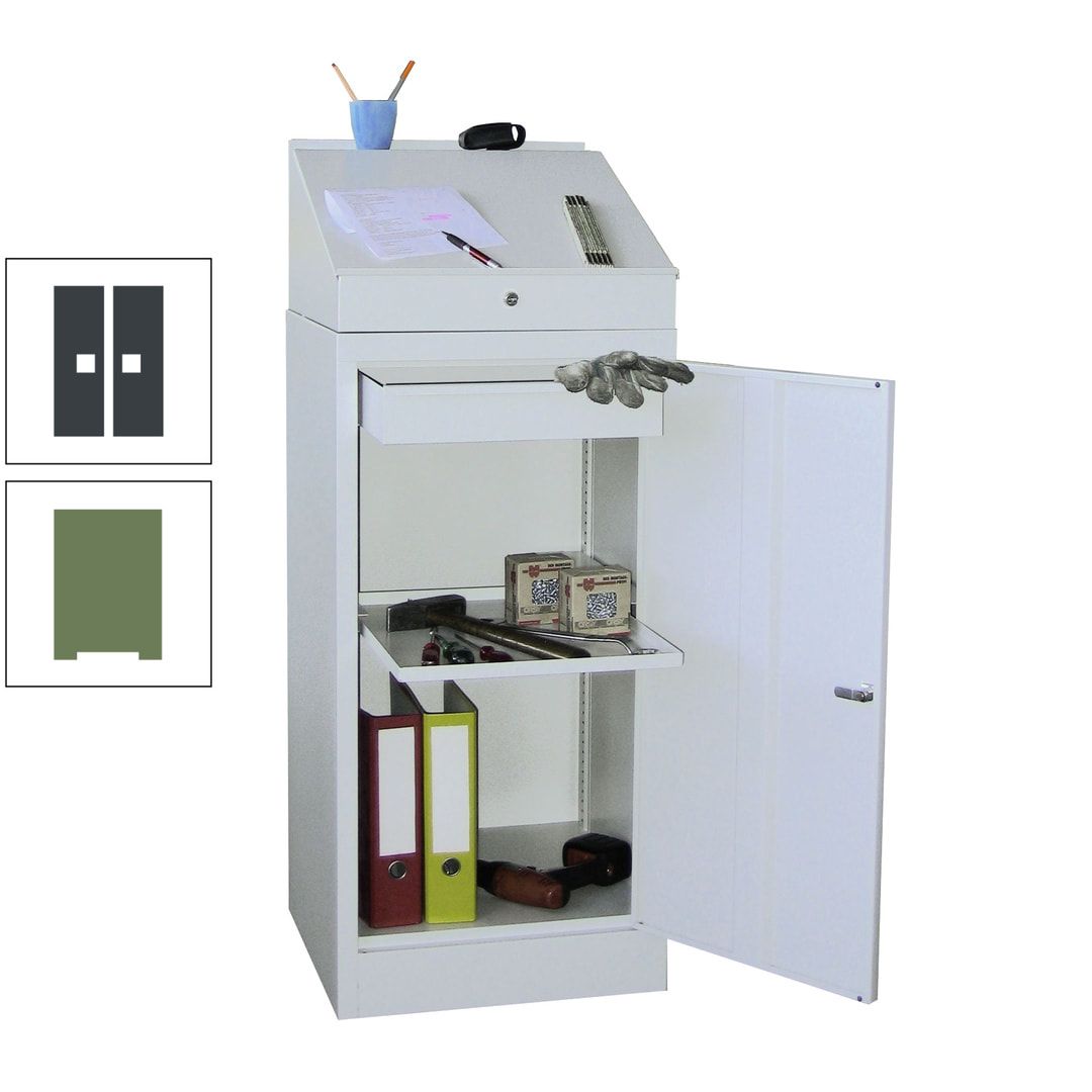 Stehpult mit Schrank - Vollblechtür - Zylinderschloss - 1 Einlegeboden, 1 Schublade - 1.270x500x500 mm (HxBxT) - anthrazitgrau