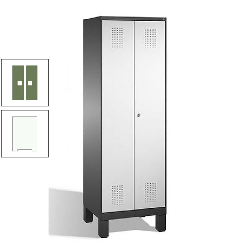 Doppel-Spind, Doppeltüren, Garderobenschrank mit Füßen, 2 Abteile a 300 mm, Korpus anthrazitgrau, Tür anthrazitgrau, 1.850 x 600 x 500 mm (HxBxT)