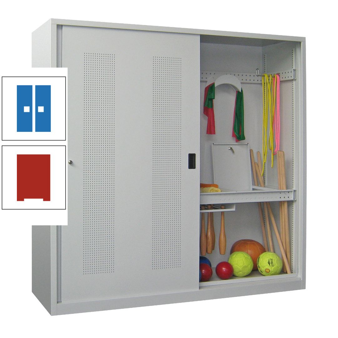 Ballschrank - Schiebetüren mit Lochfeld - Trennwand - 1.950x2.000x600 mm (HxBxT) - anthrazitgrau