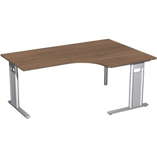 Eckschreibtisch, Eckteil 800 mm, rechts, Füße einseitig verkürzt, C-Fuß Pro, höhenverstellbar, 680-820 x 1.600 x 1.200 mm (HxBxT), Dekor Ahorn