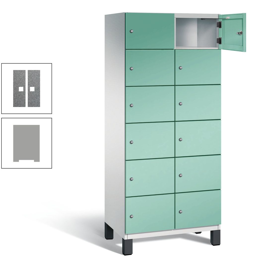 Fächerschrank, Stahlschrank, 12 Fächer, Türöffnungsbegrenzer, Füße, 1.980 x 800 x 525 mm (HxBxT), Korpus anthrazitgrau, Front anthrazitgrau