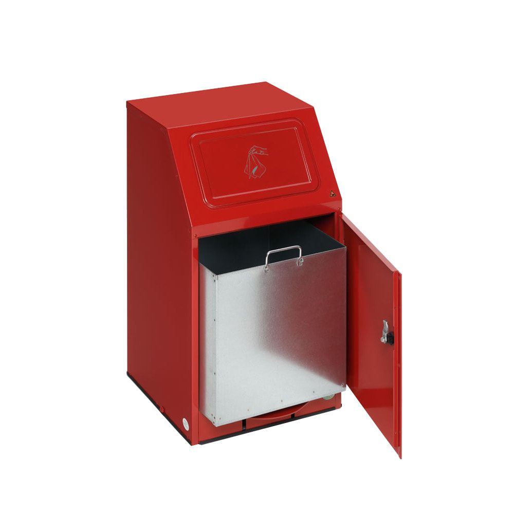 Selbstlöschender Putzwollkasten - Einwurfklappe mit Fußpedal - 43 l - 760 x 405 x 475 mm (HxBxT) - feuerrot