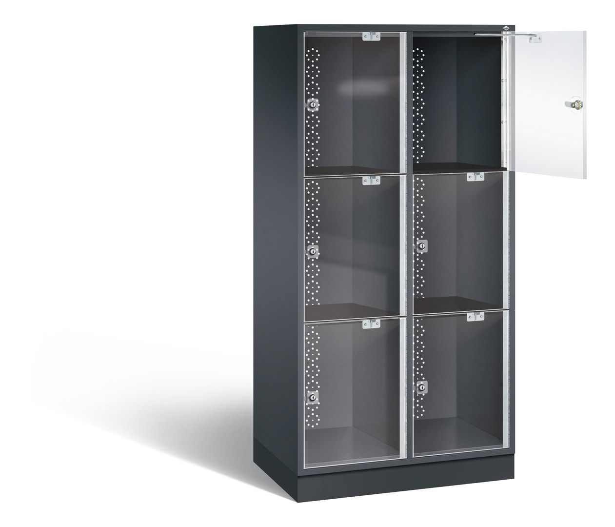 Schließfachschrank, Fächerschrank mit Türen aus Acrylglas, 2 Abteile, 6 Fächer, Zylinderschloss, 1.750 x 820 x 500 mm (HxBxT), Korpus anthrazitgrau