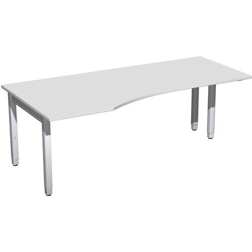 Eckschreibtisch, Ecke links, Füße einseitig verkürzt, 4-Fuß Quadrat Pro, höhenverstellbar, 680-800 x 1.600x 1.000 mm (HxBxT), Dekor Ahorn