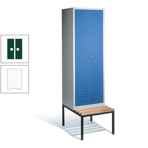 Doppel-Spindschrank, Buche Sitzbank untergebaut, 2 Abteile a 300 mm, Korpus lichtgrau, Tür anthrazitgrau, 2.090 x 610 x 815 mm (HxBxT)