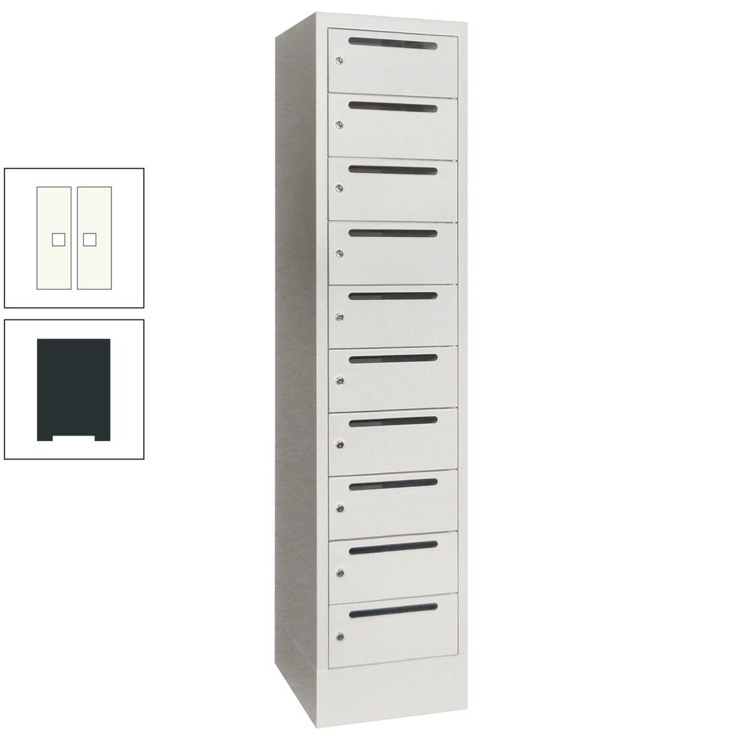 Postverteilerschrank, Schließfachschrank, 1 Abteil a 400 mm, 10 Fächer, 1.850 x 400 x 500 mm (HxBxT), Korpus anthrazitgrau, Front anthrazitgrau