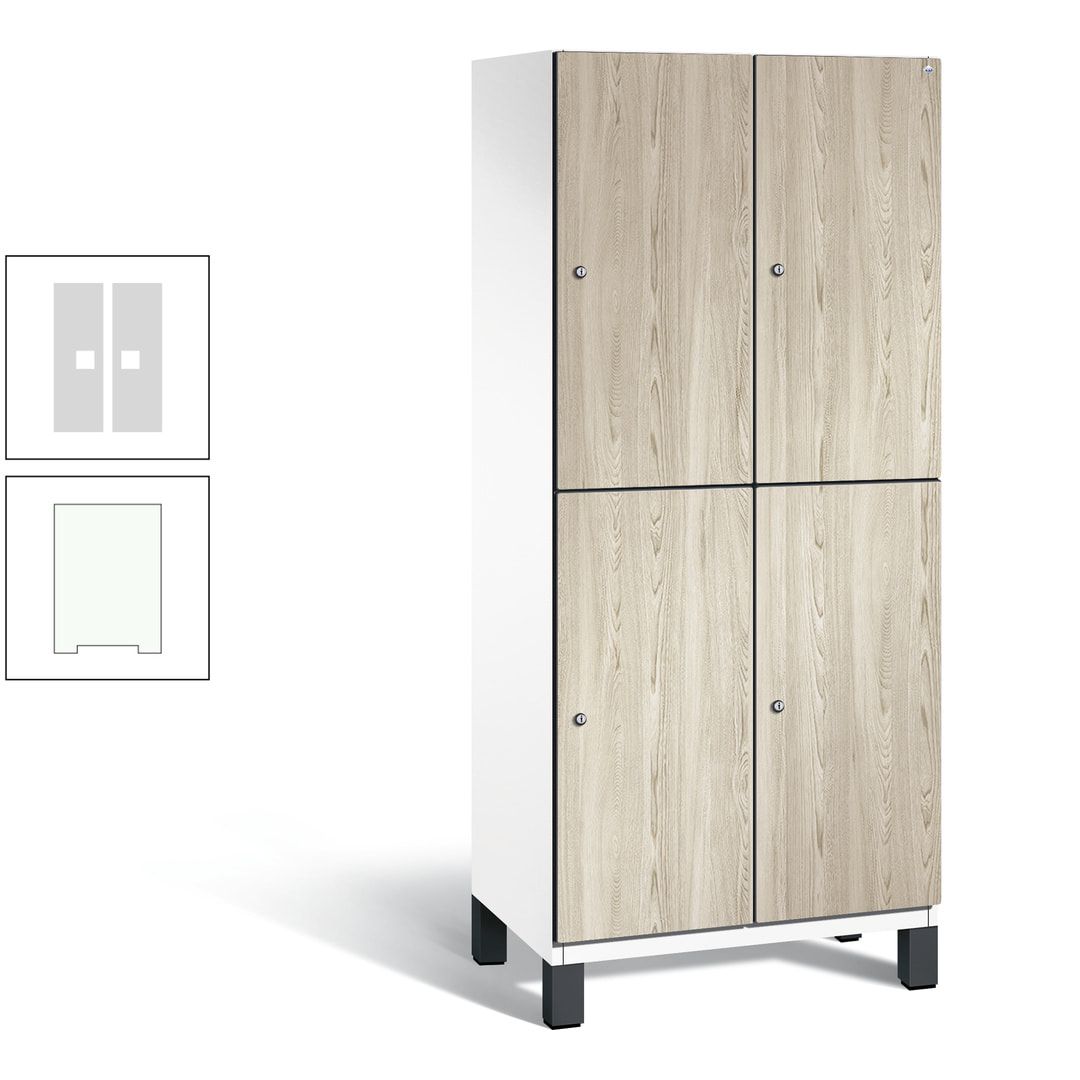 Fächerschrank, Garderobenschrank, mit Füßen, 2 Abteile, 1.980 x 800 x 525 mm (HxBxT), Korpus anthrazitgrau, Tür Donau-Ahorn