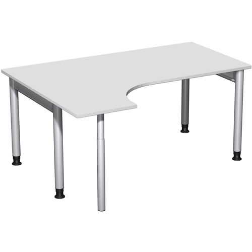 Eckschreibtisch, Ecke links, Füße einseitig verkürzt, 4-Fuß Pro, höhenverstellbar, 680-800 x 1.600 x 1.200 mm (HxBxT), Dekor Ahorn