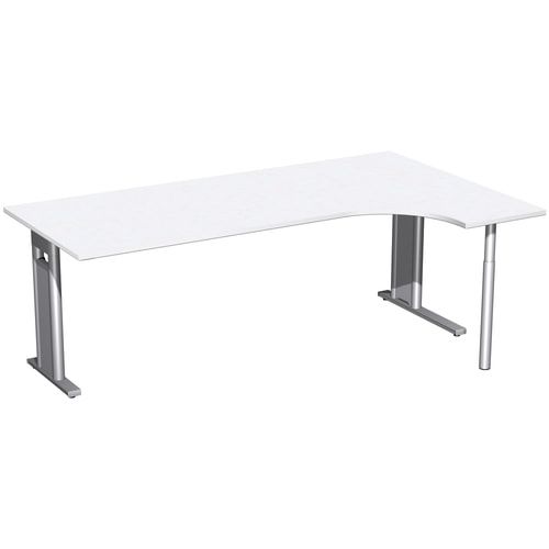 Eckschreibtisch, Ecke rechts, Füße einseitig verkürzt, C-Fuß Pro, 720 x 1.600 x 1.200 mm (HxBxT), Gestell silber, Dekor Ahorn