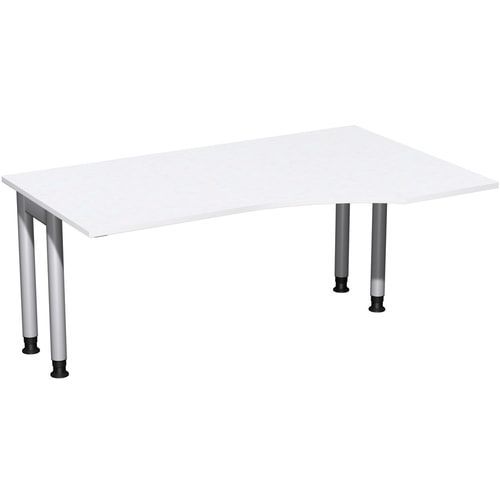 Eckschreibtisch, Ecke rechts, Füße einseitig verkürzt, 4-Fuß Pro, höhenverstellbar, 680-800 x 1.600 x 1.000 mm (HxBxT), Dekor Ahorn